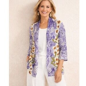 Chicos Lightweight‎ Open Front Cardigan Purple Size 1 M Tropical Summer Layer